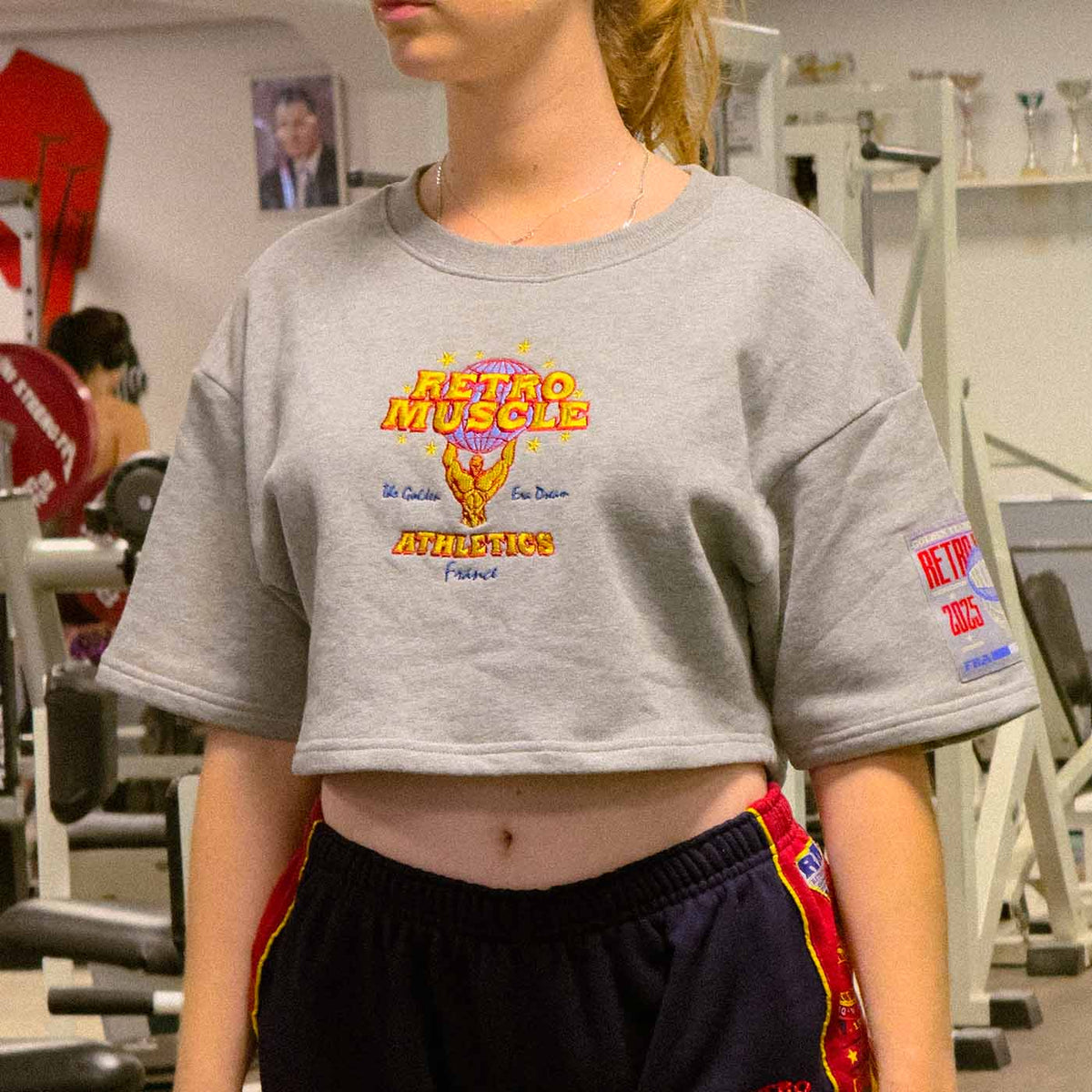 Retro Embroidered Cropped Sweatshirt | Grey
