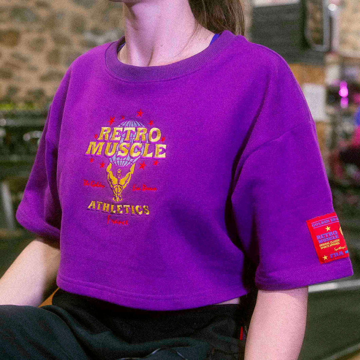 Retro Embroidered Cropped Sweatshirt | Purple