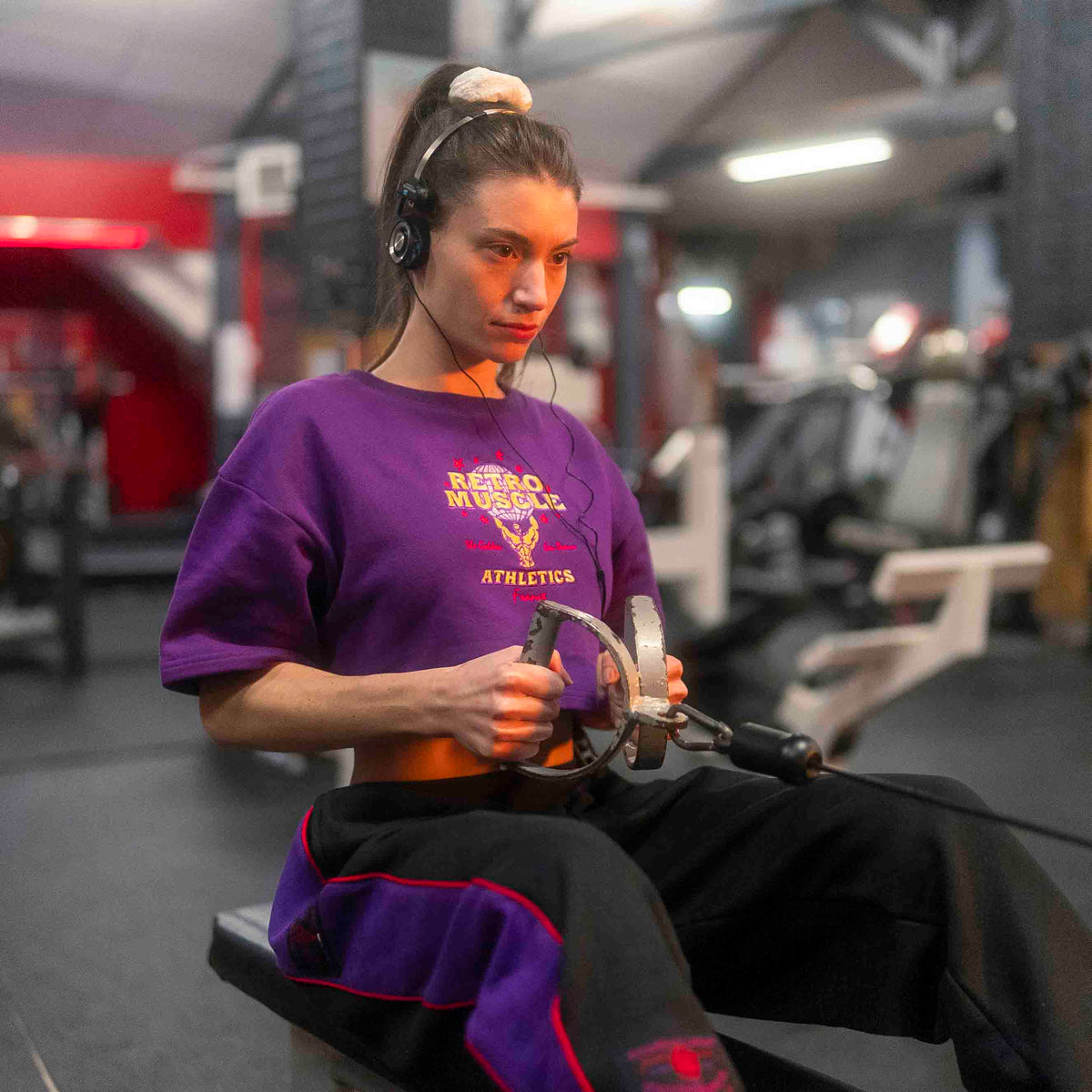 Retro Embroidered Cropped Sweatshirt | Purple