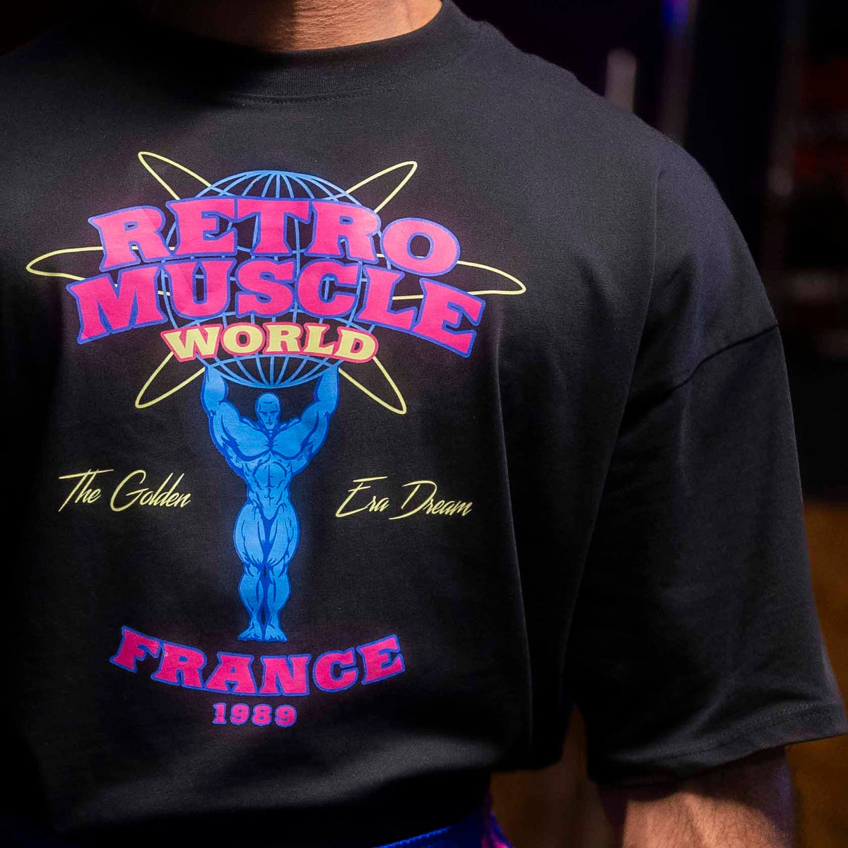 Pump Cover T-Shirt | Neon World - embroidery and design detail
